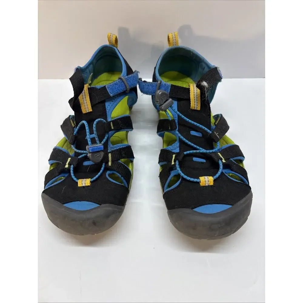 Keen Seacamp II CNX Youth Sandals Sz 7 Black Brilliant Blue Low Top Hook & Loop